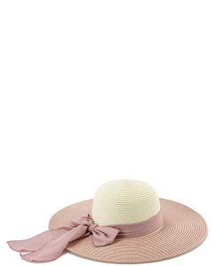 Embroidered Trim Matching Bow Straw Summer Hat HA320090 PINK